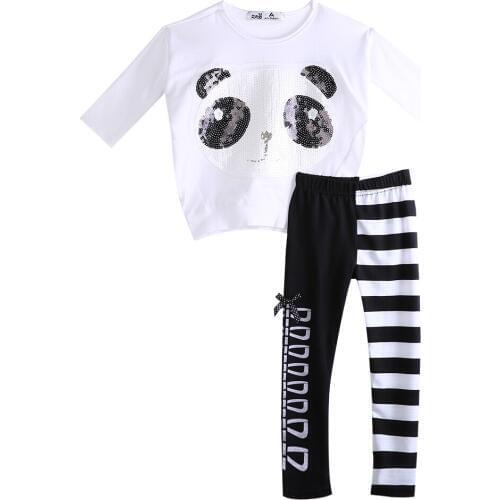 Citgeett Spring Kids Baby Girls Panda Bat Sleeve Sweatsuit Tops+Striped Pants 2Pcs Sets Autumn Cute Outfits 2-7Y SS