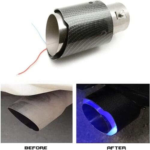 Universal Car LED Exhaust Muffler Tip Pipe Red/Blue Light Flaming Straight Car Modified Single Outlet Exhaust Pipe Tail Throat