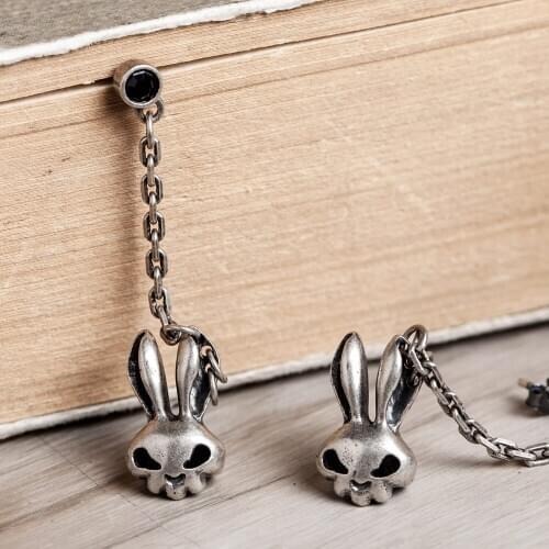 VamGoth1573 925 silver cartoon animal evil rabbit skull earrings vintage earrings jewelry factory