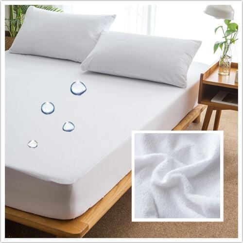 Waterproof Bed Fitted Sheet Cotton Terry Fabric Waterproof Breathable Bed Sheet with Elastic White Terry Mattress Cover Sheet