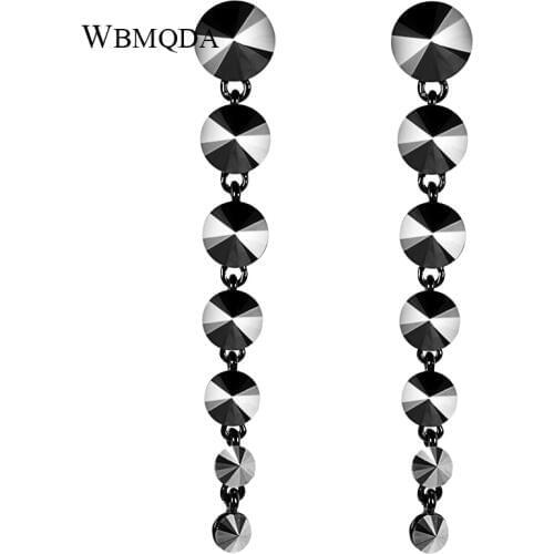 Wbmqda Retro Black Crystal Long Drop Earrings Gun Black Fashion Korean Party Jewelry Dangle Hanging Earrings For Girl Women