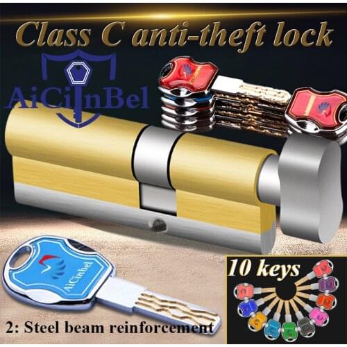 60 65 70 75 80 85 90 95 100mm Door Lock Brass Cylinder Single Open Knobs Eccentric Security door lock Bedroom Cylinder 10 keys