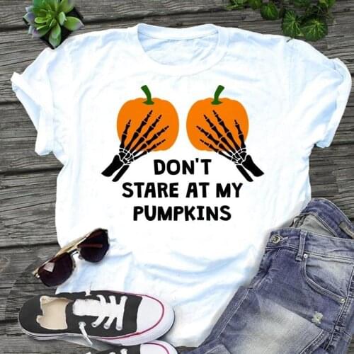 Women Graphic Funny Lovely Pumpkin Fall Autumn Halloween Thanksgiving Cartoon Print Female Clothes Tops Tees Tshirt T-Shirt