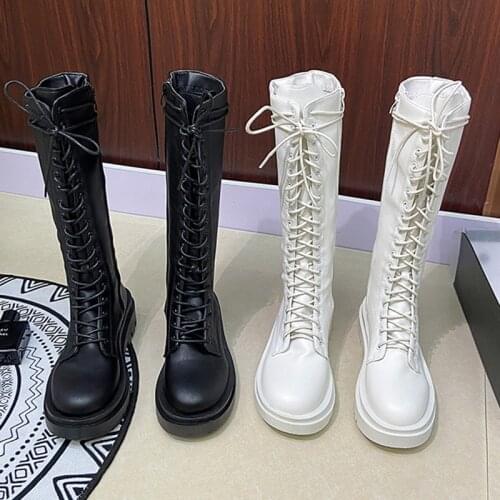 2021 Autumn Winter Knee High Boots Fashion Women British Style Round Toe Zipper Shoes Female Platform Shoes Ladies High Boots