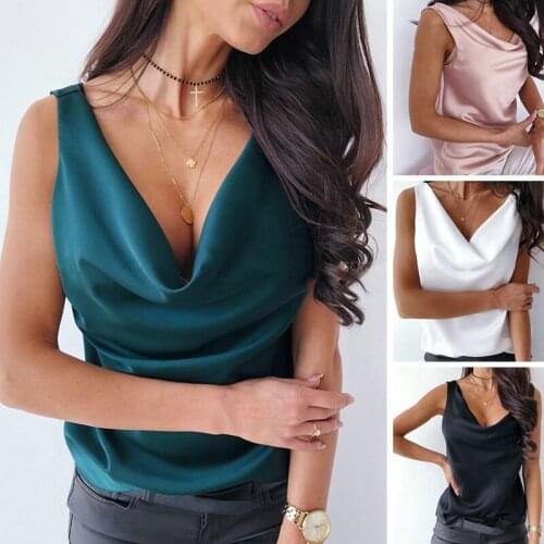 Club Sexy Women Casual Summer Top Elegant Plain Basic Satin Tank 2020 Fashion Ladies V-neck Loose Sleeveless Vest Plus Size S-XL
