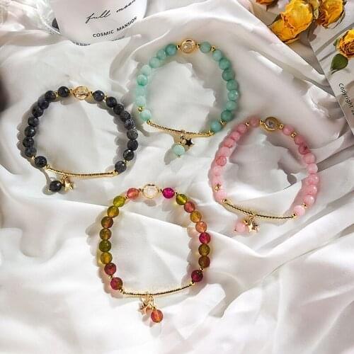 2021 New Summer Fresh Handmade Beaded Bracelet Letter Five-pointed Star Pendant Starfish Pendant Stretchable Bracelet for women