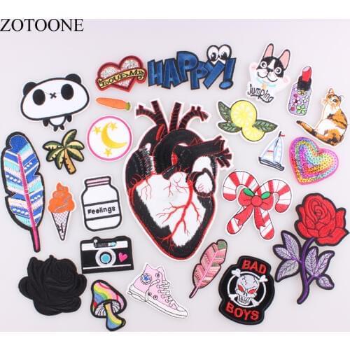 ZOTOONE Cat Diamond Heart Patch Sew Sticker Cheap Embroidered letter Patch Iron on Patches for Clothing Parches Para La Ropa C