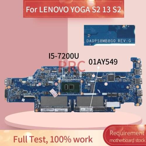 01AY549 For LENOVO YOGA S2 13 S2 I5-7200U Laptop motherboard DA0PS8MB8E0 SR2ZU DDR4 Notebook Mainboard