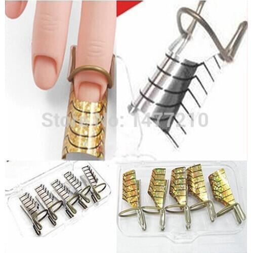 1 set (5 pcs ) Reusable Nail Form Tools 5x Silver White Metal Forms Box for Art Making Formas Pollish Curve Acrylic French Tips