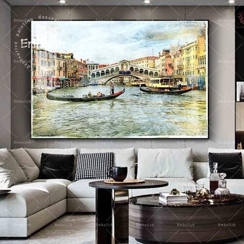 1 PC Romantic Canals Of Venice Landsape HD Wall Posters For Living Room HD Canvas Oil Painting Home Decor Pictures