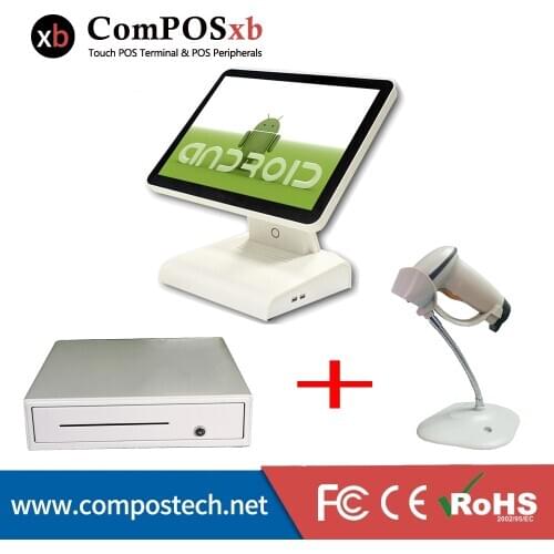 15 inch Android touch cash register android pos terminal and 80 printer + Cash drawer all in one pc