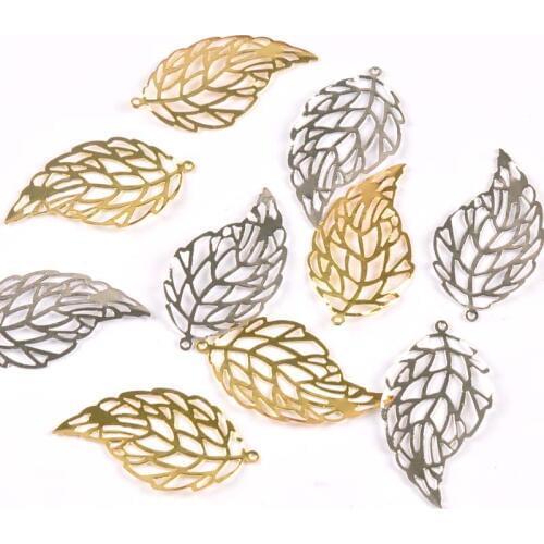 20pcs Metal Crafts Gold Silver Leaf Filigree Wraps Flower Connectors For DIY Scrapbook Home Decoration Handcraft 41x22mm yk0775