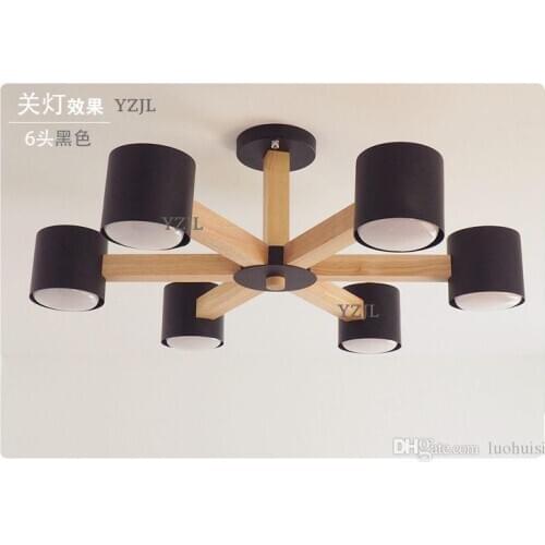 2021 Nordic Solid wood chandelier lamp modern minimalist living room creative Japanese lamp chandelier bedroom iron lighting
