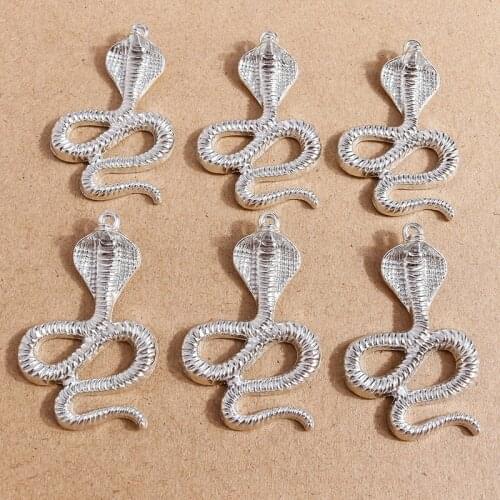 5pcs 28*44mm Alloy Animal Charms for Jewelry Making Silver Color Snake Charms Pendants for Necklaces Earrings DIY Craft Supplies