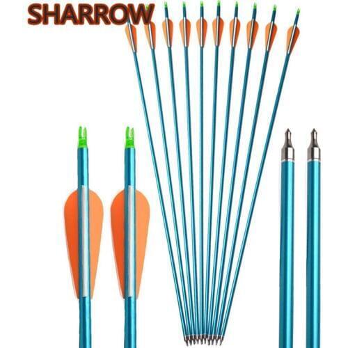 6/12Pcs 30'' Archery Aluminum Arrow SP 500 Aluminum Arrows 3" Rubber Vanes Replaceable Broadhead Shooting Hunting Accessories