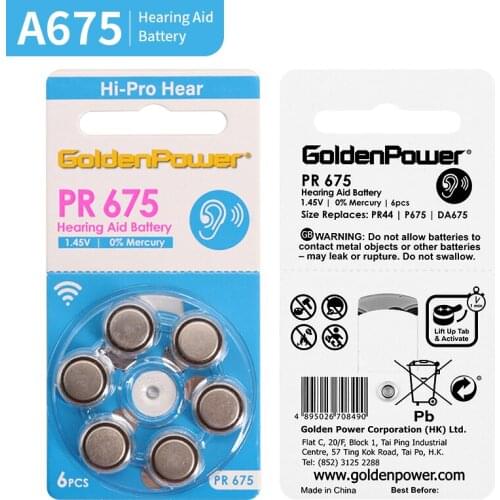 6 Pcs Original Hearing Aid Batteries Size 675 Battery Hearing Aid Accessories A675 Battery for Hearing Aids for BTE Hearing Aids