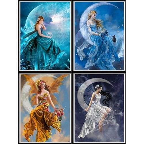 5d Diamond Painting Moon Beauty Round Diamond Sticker Diamond Diy Imitation Cross Stitch Embroidery Set Diamond Jewelry