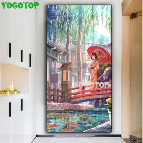 DIY Diamond Painting Cross Stitch Kit Japanese girl Full Diamond Embroidery Enjoy the scenery 5D Mosaic decor lotus YY4859