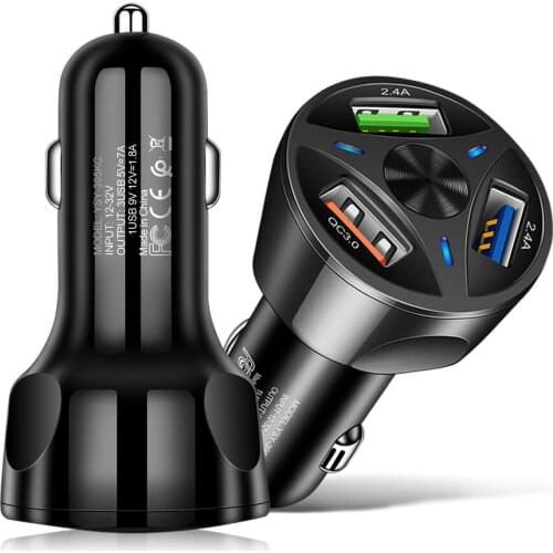 3-Port Black White USB Fast Car Charger for IPhone Samsung Universal QC3.0 Socket Adapter Multifunctional Cigarette Lighter