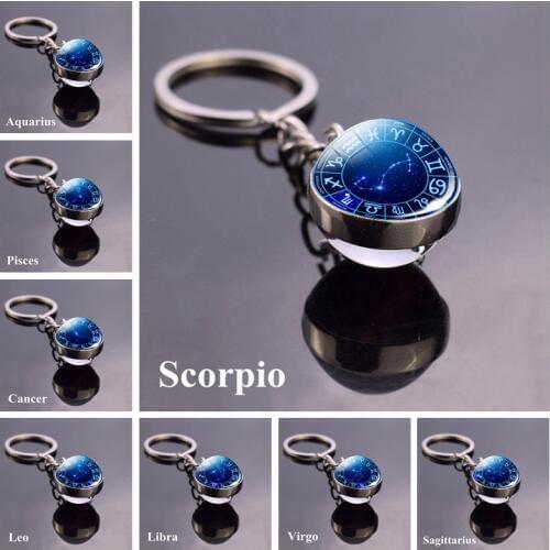 12 Zodiac Signs Keychain Constellation Aquarius Pisces Aries Taurus Gemini Cancer Leo Virgo Libra Scorpio Glass Ball Ke ychain