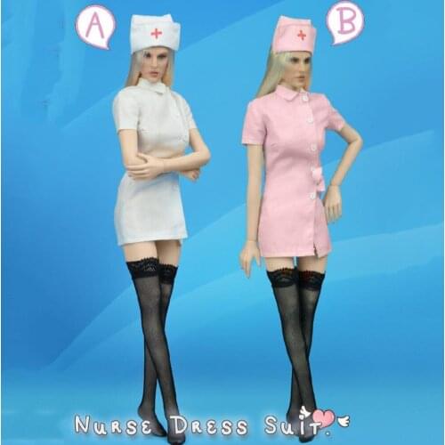 Pink/White Color 1/6 Scale Female Figure Accessory Nurse Dress Suit Hat Underwear Long stockings Model for 12'' Action Figure