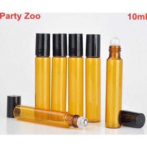 500 X 10ml Portable Amber Essential Oil Bottle Roll on Perfume Bottle Mini Metal Ball Roller Brown Essential Oil Bottles