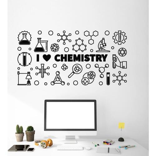 I Love Chemistry Wall Decal Lettering Lab School Science Laboratory Student Bedroom Interior Decor Vinyl Wall Sticker Mural M322