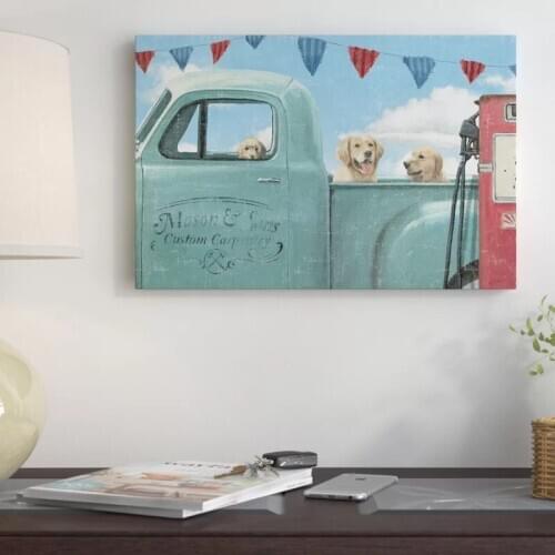 Picture Home Decor Modular Canvas Painting Modern Petrol Station Blue Truck Dogs Printed Poster Wall Art Living Room No Frame
