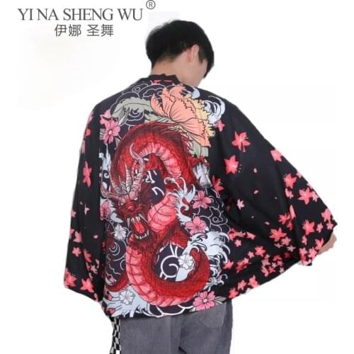 Kimono Vintage Cardigan Haori Japanese Printed Fashion Traditional Style Streetwear Men Sun Protective Loose Yukata Dragon Coats
