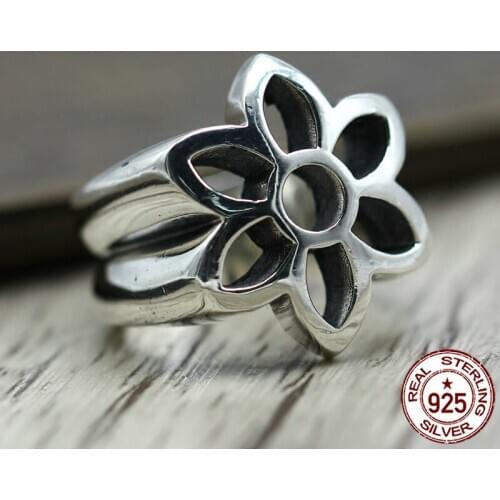 100% sterling silver ring personalized fashion jewelry punk retro style cherry blossom simple and generous shape 2018 new love