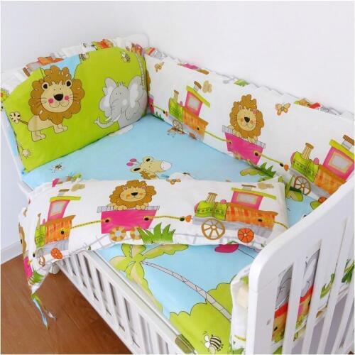 6pcs Lion Baby Nursery Crib Bedding set Girl Baby Cot Set kit de berço (4bumpers+sheet+pillow cover)