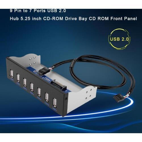 ALLOYSEED 148mmx77mmx40mm 9 Pin to 7 Ports USB 2.0 Hub 5.25 inch CD-ROM Drive Bay CD ROM Front Panel for Computer Case