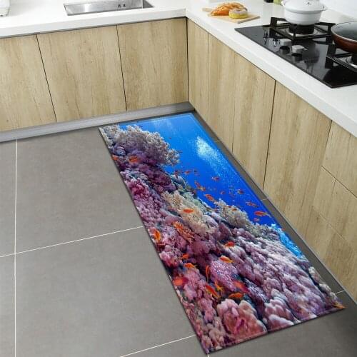 Ocean World Kitchen Mat Entrance Doormat Hallway Balcony Bathroom Anti-Slip Rugs Home Kids Bedroom Decoration Floor Carpet Room