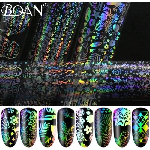 BQAN 8Style Laser Nail Stickers For Nail Christmas Pattern Sticker Snowflake Star Laser Glitter Nail Art Stickers Transfer Foils