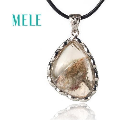 MELE natural green ghost phantom garden crystal pendant for women and man30X23mm water drop shape peculiar pattern good pervious