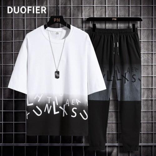 2021 Mens Sets Hip Hop Clothes Streetwear Spring Summer Outfit Male Gradient T-shirts and Pant / Shorts Two Pieces Casual Set