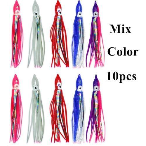 CASTFUN Soft Lure Squid Skirts Artificial Bait Lures 10pcs/Lot 12cm Octopus Baits Sea Fishing Luminous Bait Glow Eyes
