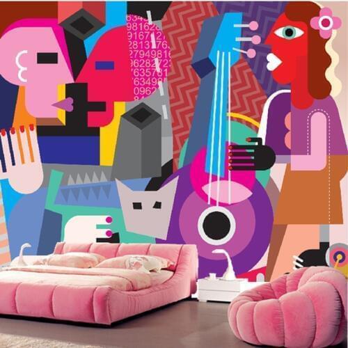 Custom papel DE parede infantil,cartoon abstract guitar music murals for children room living room TV wall waterproof wallpaper