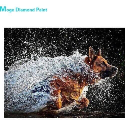 German Shepherd Diamond Painting Round Full Drill Nouveaute DIY Mosaic Embroidery 5D Cross Stitch Animal Pattern Splashing Water