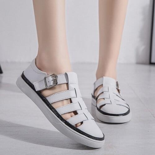 2021 new summer Baotou leisure sports small white shoes and sandals womens leather hollow breathable shoes