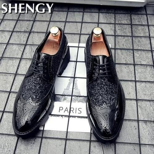 New Men Shoes Oxford Autumn Mens Leather Business Shoes With Thick Bottom Brogue Shoes Party Formal Wedding Dress Shoes
