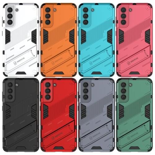 PC + Soft TPU Silicone Armor Punk Shockproof Holder Phone Cases For Samsung Galaxy S21 FE Kickstand Matte Cover Phone Shell