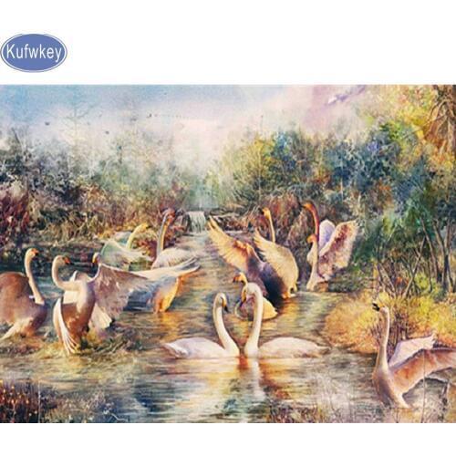 Full square Diamond Embroidery,5D diy Diamond Painting swan family,Stitch Cross,3D,Diamond Mosaic pictures,wall sticker