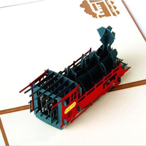 Greeting cards invitation paper pop up 3D vintage train for Birthday Party Decoration gift craft DIY favor baby shower