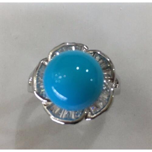 Madame mode argent plaqu marqueterie cristal 12mm bleu shell Selling tassel indian jewelry bohemian adjustable rings