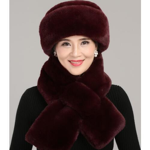 Middle-aged Mother Hat Autumn Winter Warm Thicken Outdoor Cap Elderly Grandmothers Caps Soft Fashion Pure Color Scarf H7149