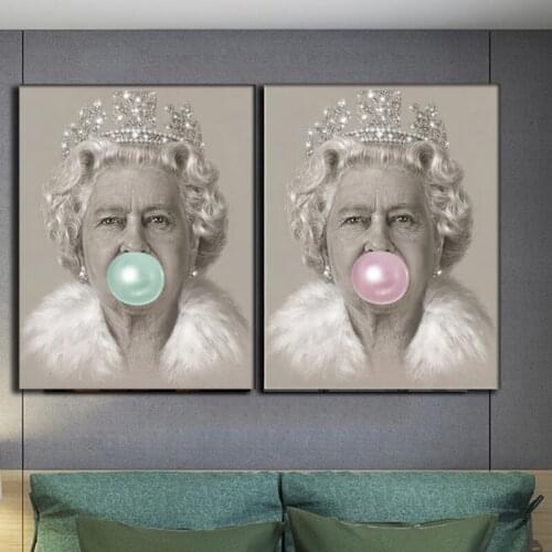 Modern Queen Bubble Gum Wall Art Painting Figure Elizabeth II Prints on Canvas Poster Painting Pictures Living Room Home Decor