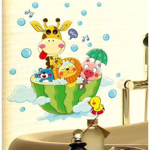 Creative Animal Wall Stickers for Kids Rooms Decoration Home Cartoons Decals Art Poster Bathroom Waterproof Mural Wallpaper