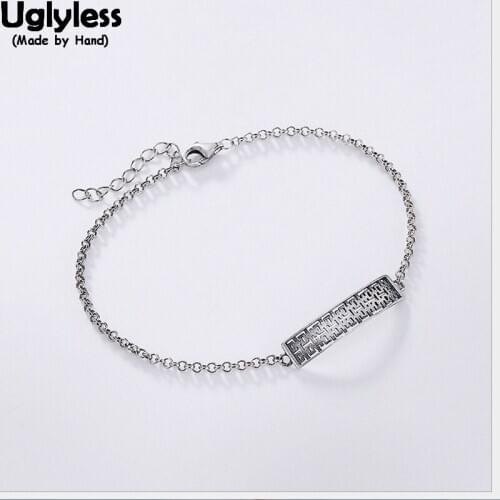Uglyless 100% Real 925 Sterling Silver Handmade Hollow Maze Rectangle Bracelets for Women Ethnic Thai Silver Fine Jewelry Square