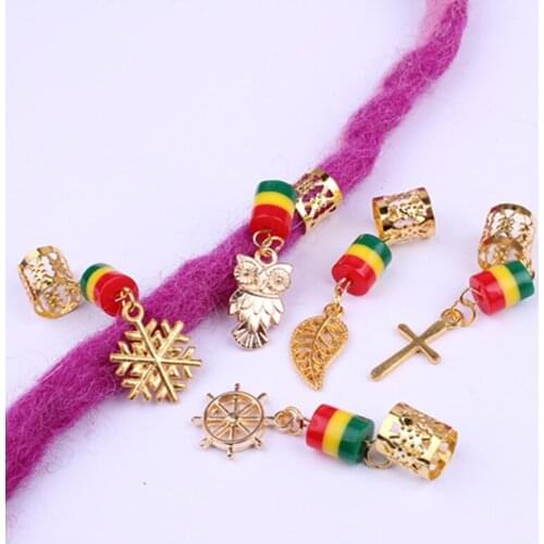 5 Pcs/pack Gold Star Tree 14 Styles Hair Braid Dread Dreadlock Beads Rings Easy To Use Cuffs Braid Rings Hair Jewelry Pendants